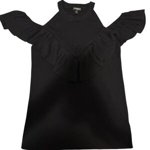 Express Black Cold Shoulder Ruffle Knit Top Size L